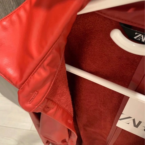 Zara Faux Leather Shirt Dress - Red XS - Picture 3 of 5